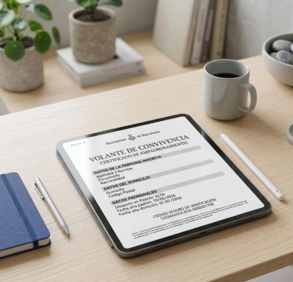 Volante de Convivencia y Alta del padrón Gestionamos tu alta en el Padrón Municipal de Barcelona o solicitamos tu Certificado Histórico. Es el documento esencial para iniciar cualquier trámite de extranjería, TSI o escolarización.
